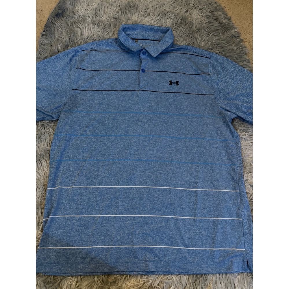 Under Armour Mens XL Blue Striped HeatGear Loose Fit‎ Polo Shirt